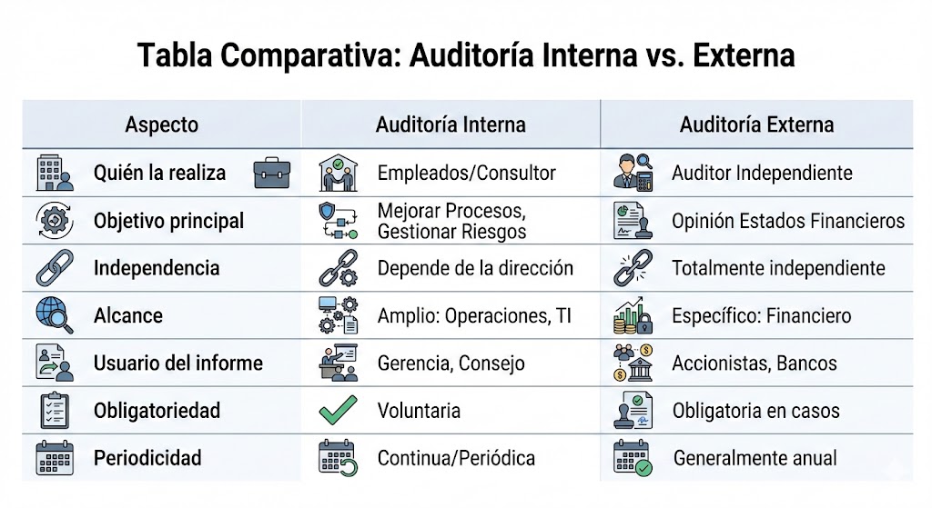 TABLA comparativa entre auditoria interna - externa